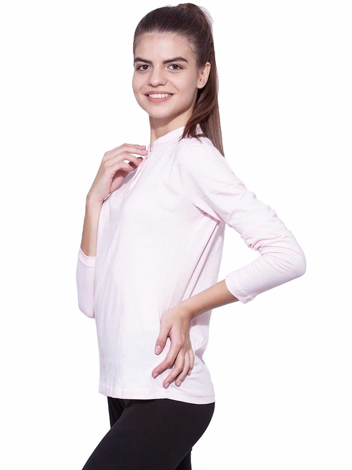 Ap'pulse Women's Long Sleeve Mandarin Polo Tshirt