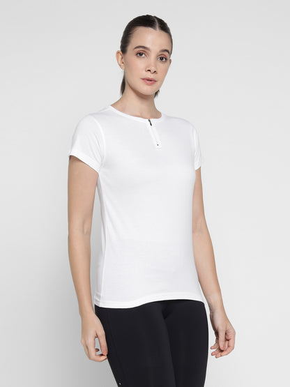 Appulse Women's Short Sleeve Round Neck Zipper T-Shirt | Women | Premium Cotton | Activewear | Athleisure