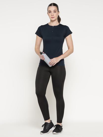 Appulse Women's Short Sleeve Round Neck Zipper T-Shirt | Women | Premium Cotton | Activewear | Athleisure