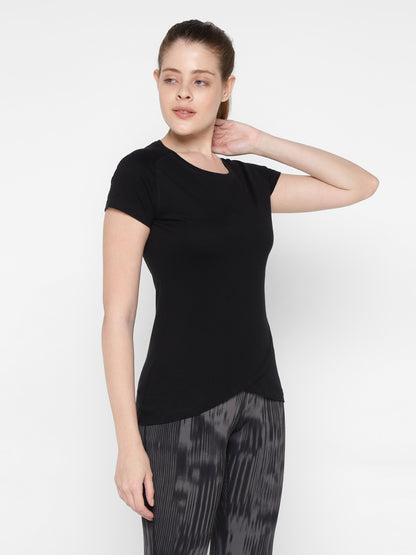 Appulse Women's Short Sleeve Round Neck Bottom Cross Over T-Shirt | Women | Premium Cotton | Activewear | Athleisure