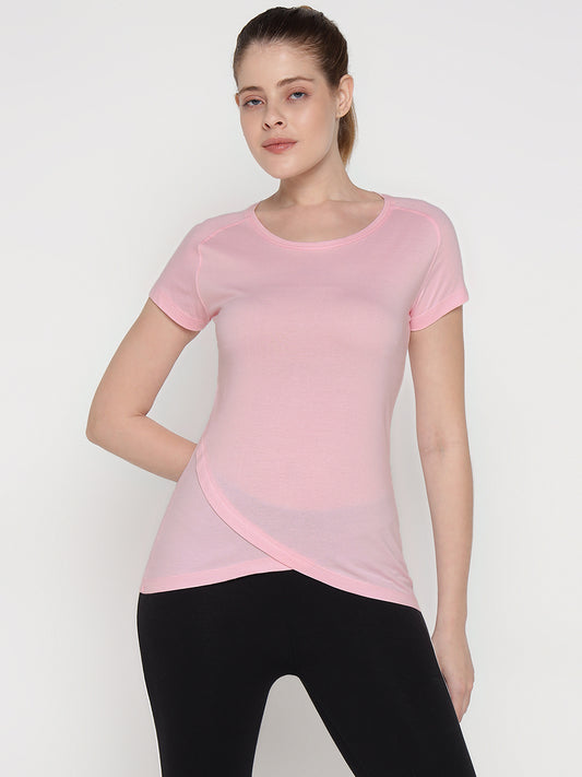 Ap'pulse Women's Short Sleeve Round Neck Bottom Cross Over Tshirt