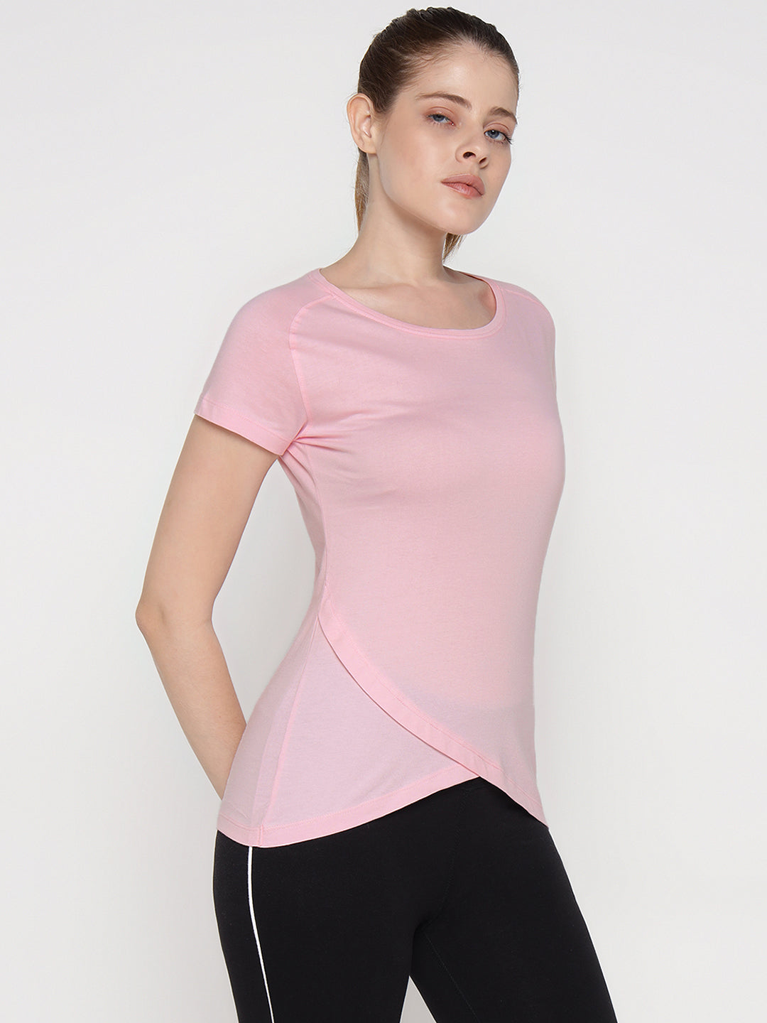 Ap'pulse Women's Short Sleeve Round Neck Bottom Cross Over Tshirt