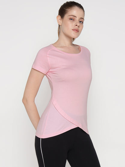 Appulse Women's Short Sleeve Round Neck Bottom Cross Over T-Shirt | Women | Premium Cotton | Activewear | Athleisure