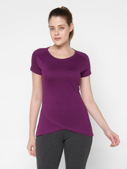 Appulse Women's Short Sleeve Round Neck Bottom Cross Over T-Shirt | Women | Premium Cotton | Activewear | Athleisure