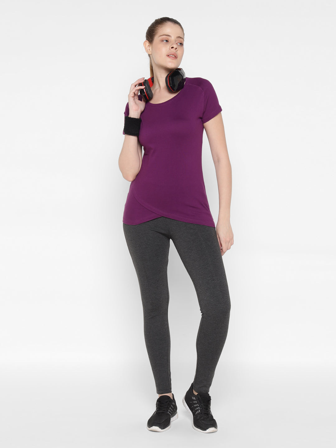 Ap'pulse Women's Short Sleeve Round Neck Bottom Cross Over Tshirt