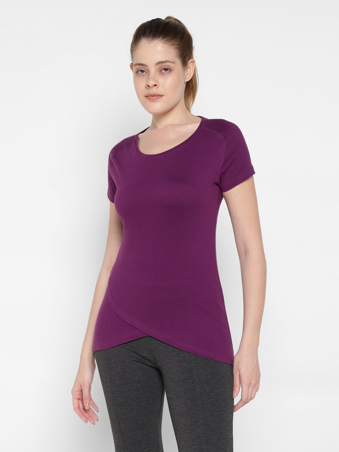 Ap'pulse Women's Short Sleeve Round Neck Bottom Cross Over Tshirt