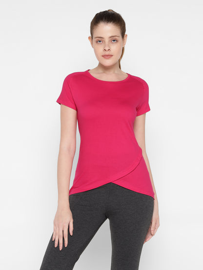 Appulse Women's Short Sleeve Round Neck Bottom Cross Over T-Shirt | Women | Premium Cotton | Activewear | Athleisure
