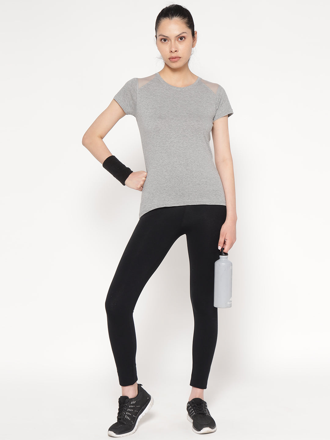 Ap'pulse Women's Short Sleeve Round Neck Shoulder Mesh Tshirt