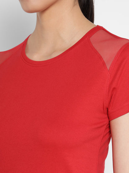 Appulse Women's Short Sleeve Round Neck Shoulder Mesh T-Shirt | Women | Premium Cotton | Activewear | Athleisure