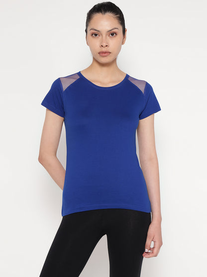 Appulse Women's Short Sleeve Round Neck Shoulder Mesh T-Shirt | Women | Premium Cotton | Activewear | Athleisure