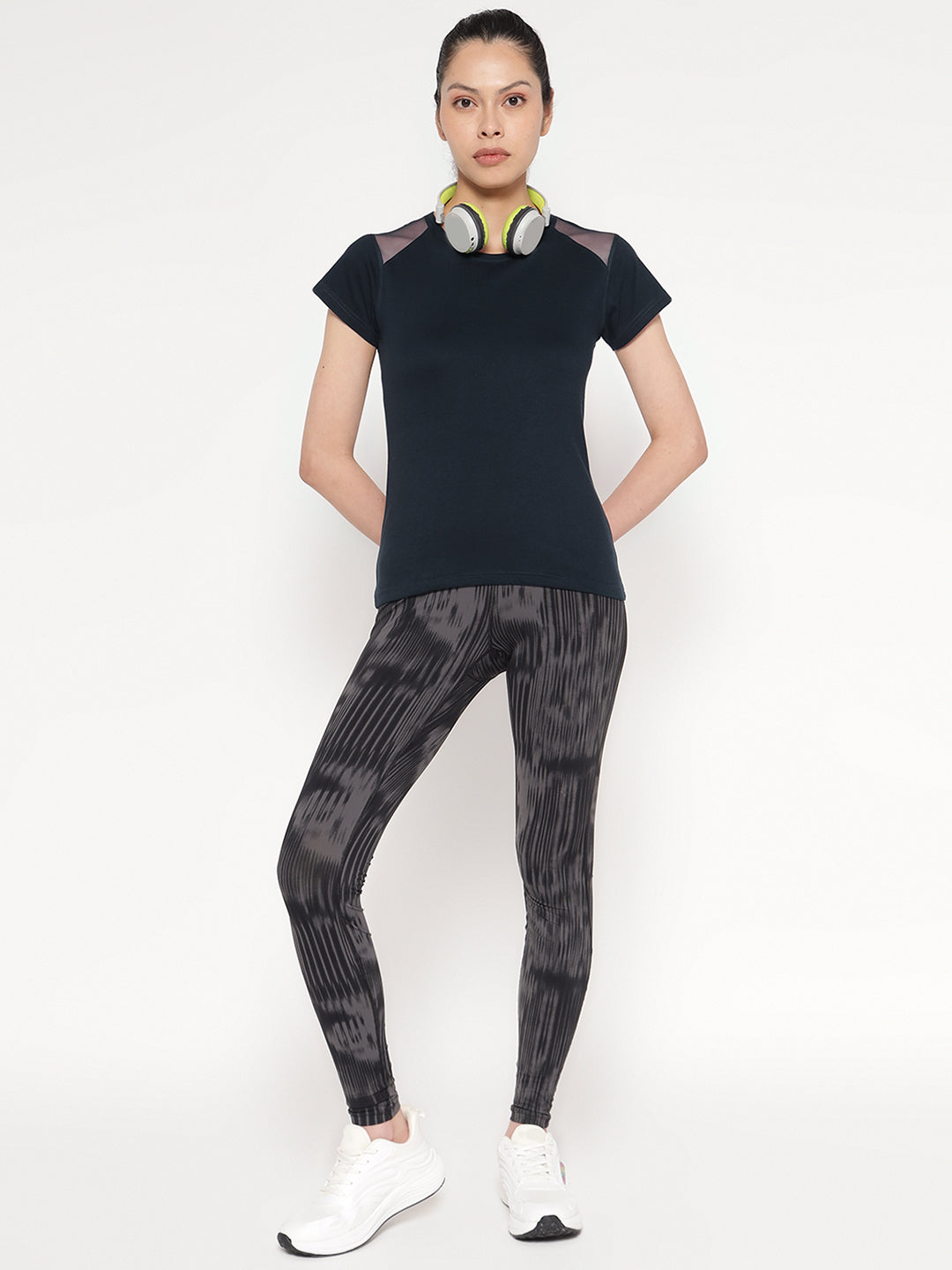 Ap'pulse Women's Short Sleeve Round Neck Shoulder Mesh Tshirt