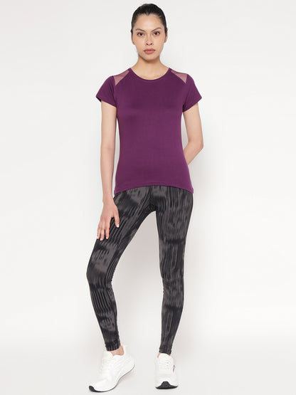 Appulse Women's Short Sleeve Round Neck Shoulder Mesh T-Shirt | Women | Premium Cotton | Activewear | Athleisure
