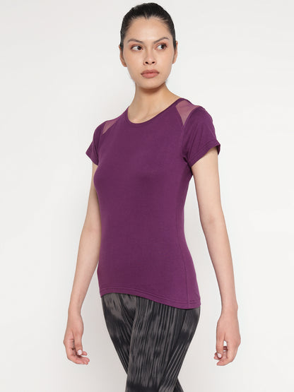 Appulse Women's Short Sleeve Round Neck Shoulder Mesh T-Shirt | Women | Premium Cotton | Activewear | Athleisure