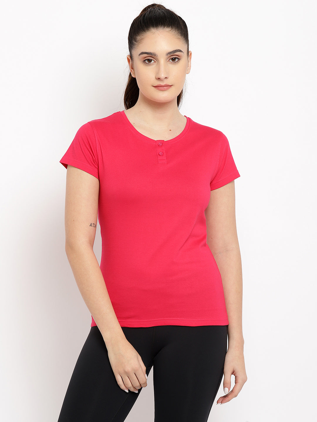 Appulse Women's Short Sleeve Henley T-Shirt | Women | Premium Cotton | Activewear | Athleisure