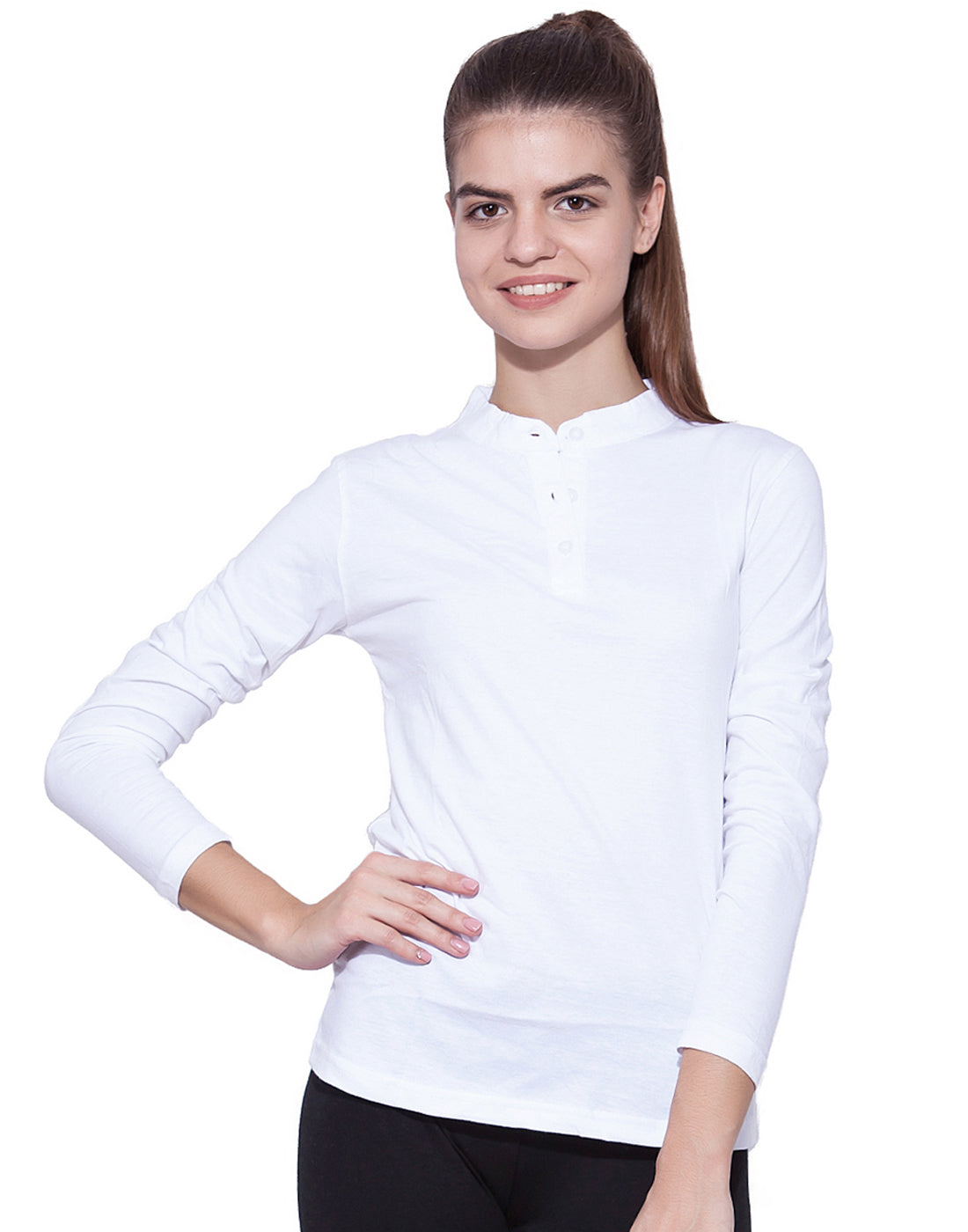 Ap'pulse Women's Long Sleeve Mandarin Polo Tshirt