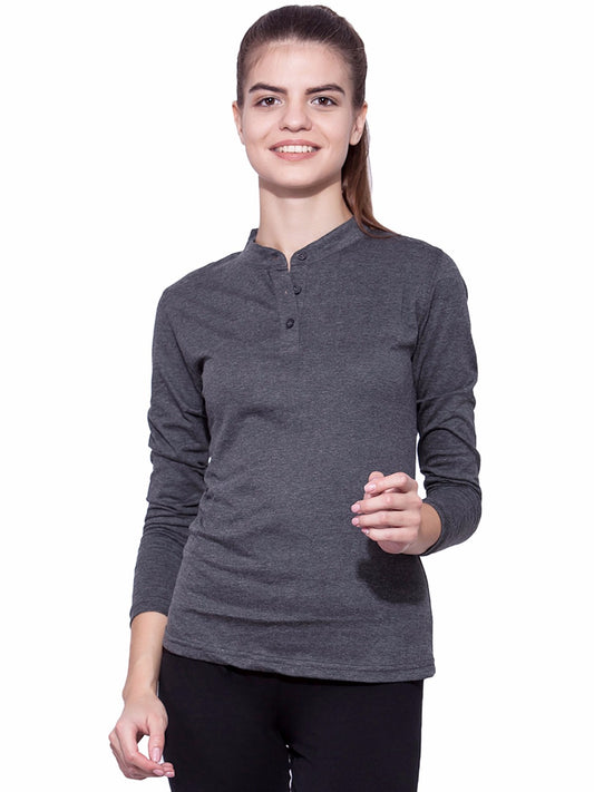 Ap'pulse Women's Long Sleeve Mandarin Polo Tshirt