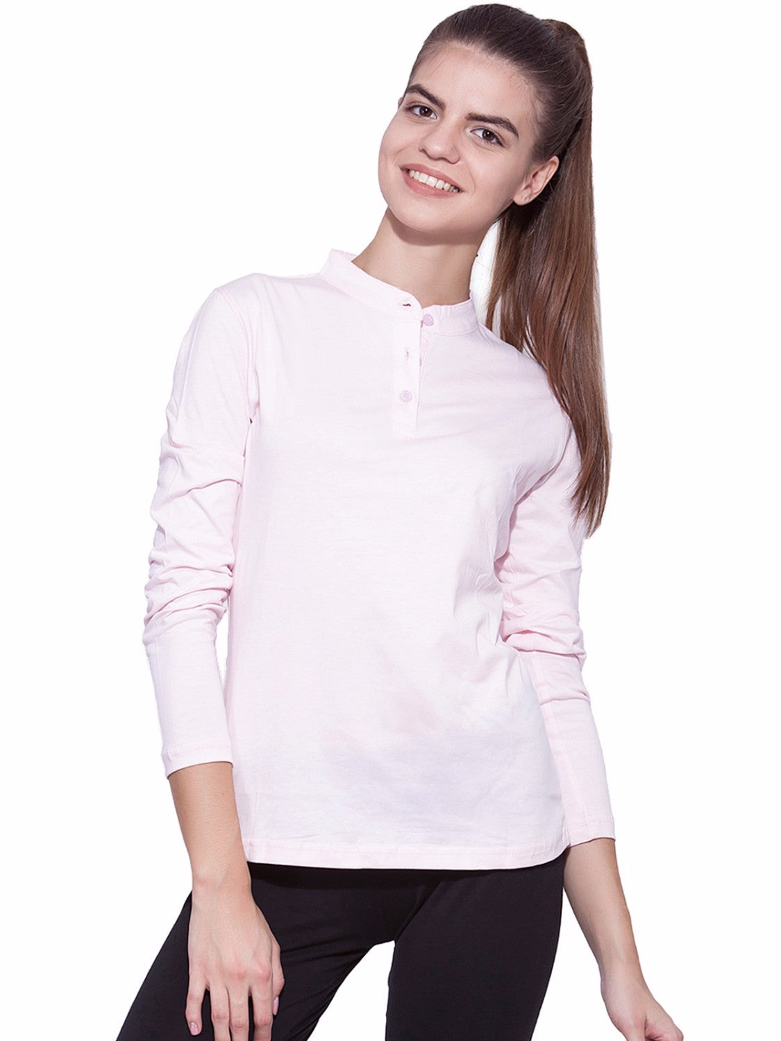 Ap'pulse Women's Long Sleeve Mandarin Polo Tshirt