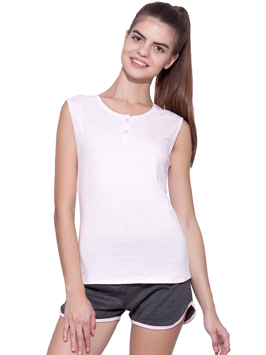 Ap'pulse Women's Sleeveless Henley Tshirt