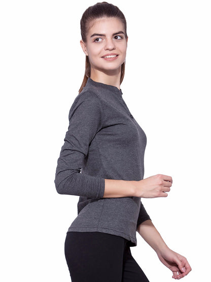 Appulse Women's Long Sleeve Mandarin Polo T-Shirt | Women | Premium Cotton | Activewear | Athleisure