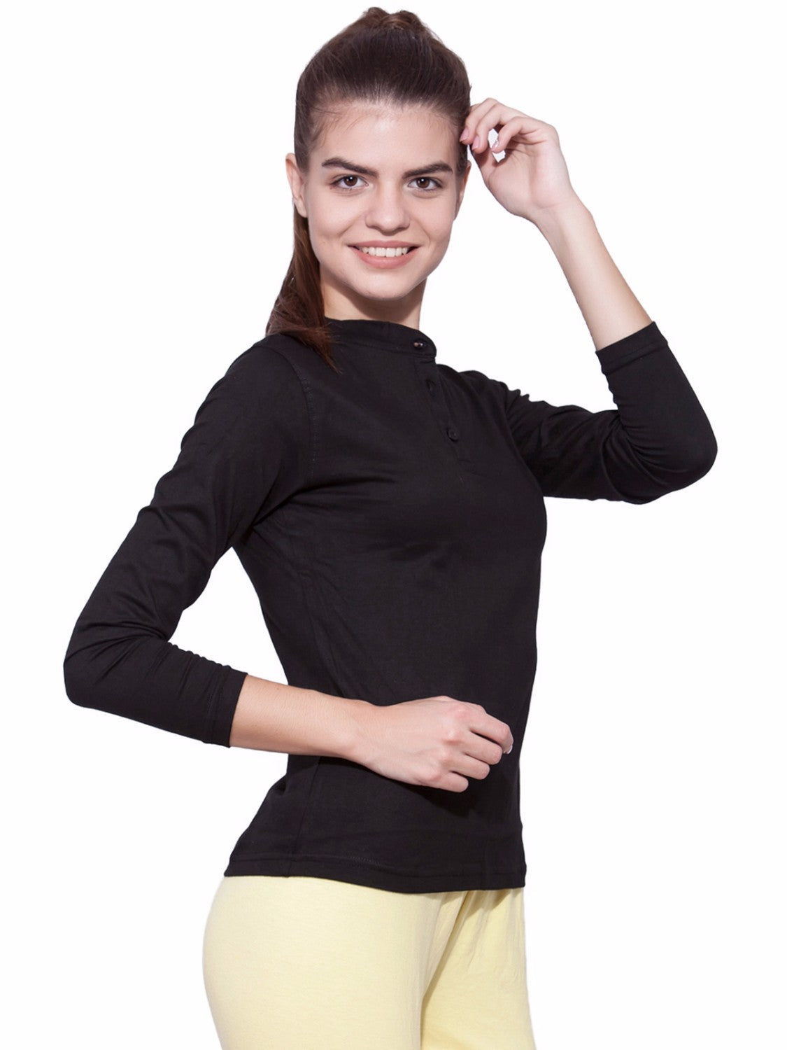 Ap'pulse Women's Long Sleeve Mandarin Polo Tshirt