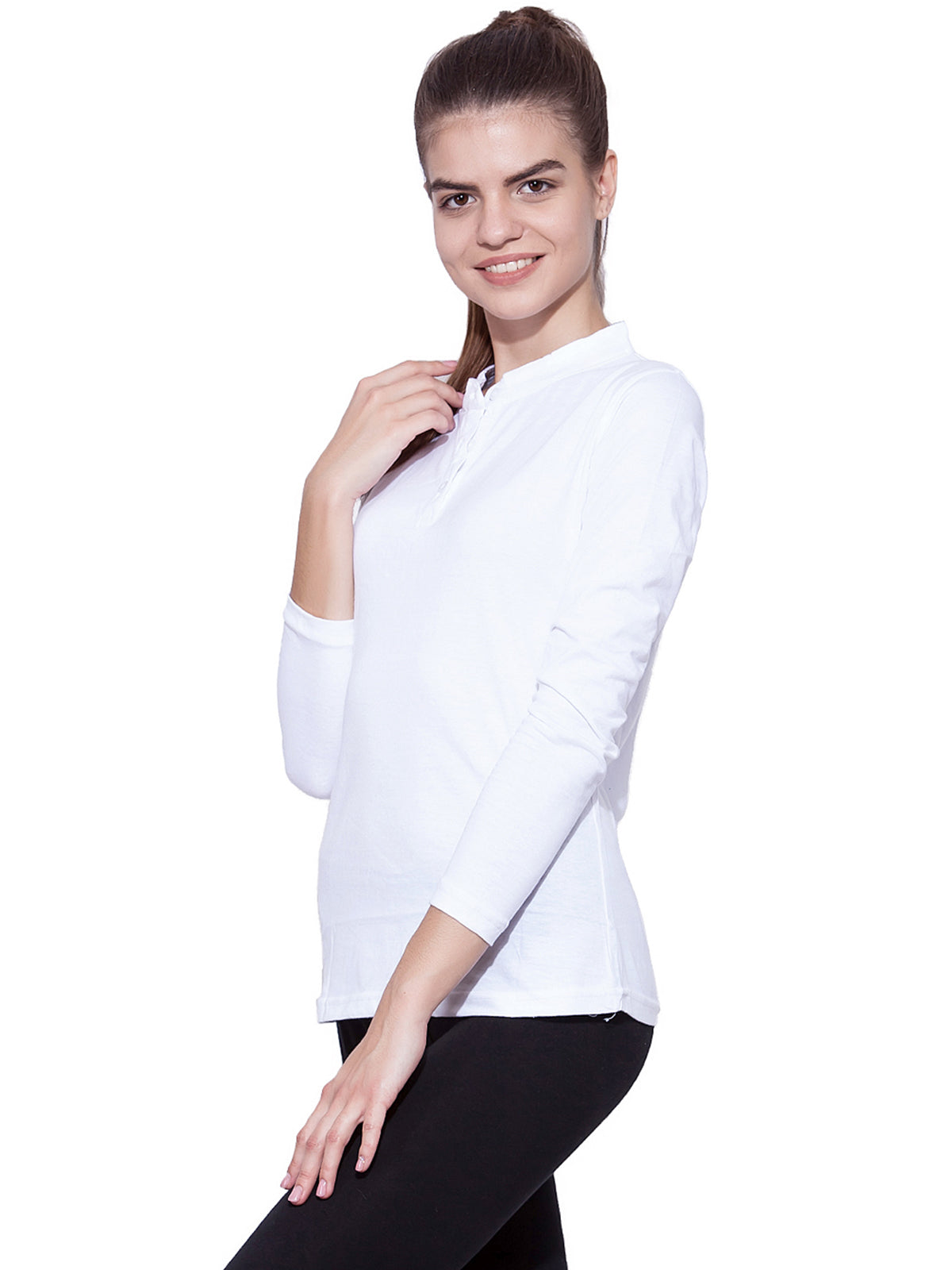 Ap'pulse Women's Long Sleeve Mandarin Polo Tshirt