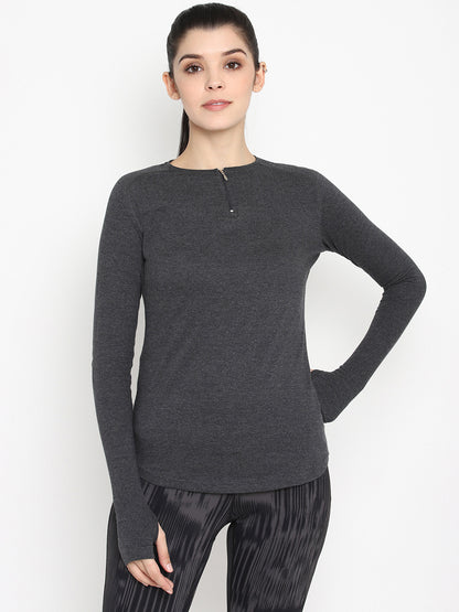 Appulse Women's Round Neck Zipper Long Sleeve T-Shirt | Women | Premium Cotton | Activewear | Athleisure