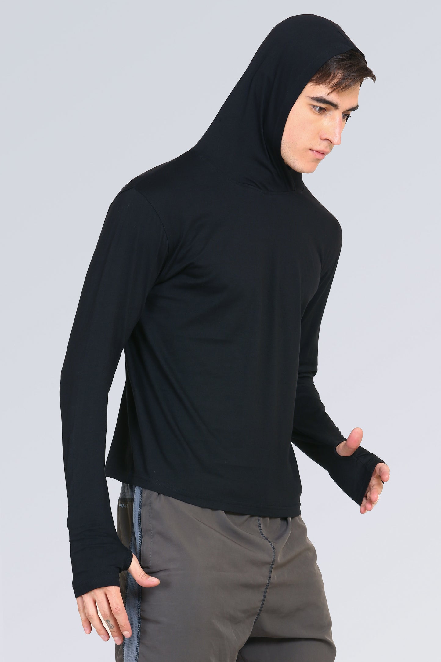 Ap'pulse Men's Hooded Thumbopen Tshirt