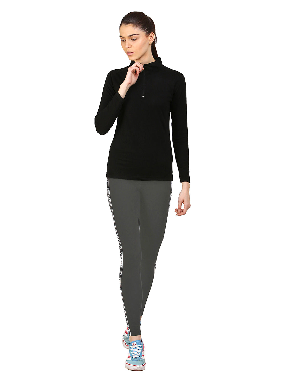 Ap'pulse Women's 1/4 Zip Hineck Raglan Tshirt