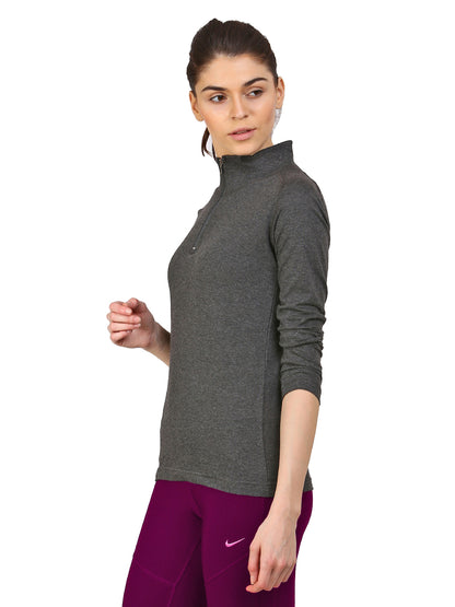 Appulse Women's 1/4 Zip High Neck Raglan T-Shirt | Women | Premium Cotton | Activewear | Athleisure