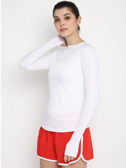 Appulse Women's Round Neck Zipper Long Sleeve T-Shirt | Women | Premium Cotton | Activewear | Athleisure