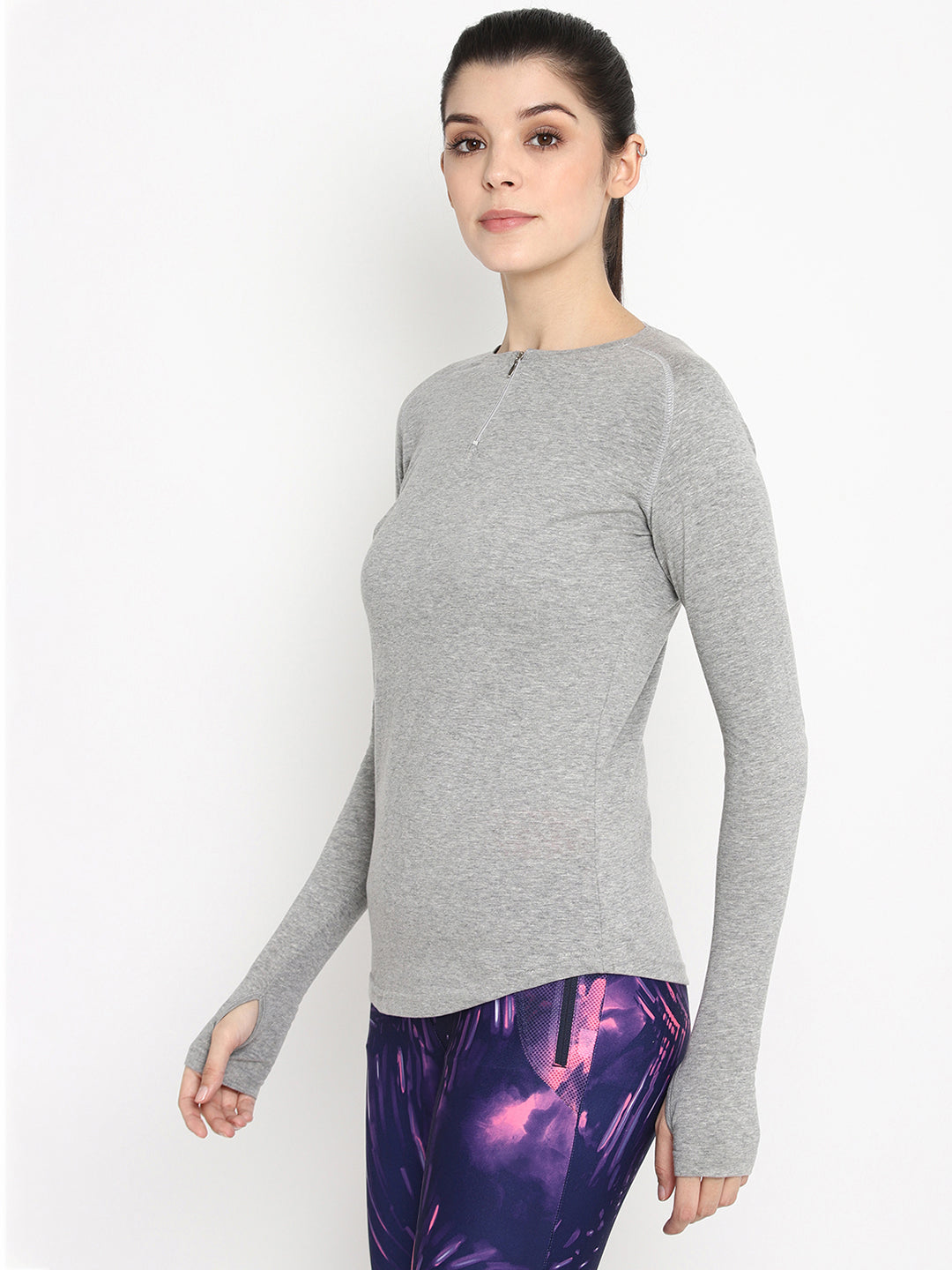 Appulse Women's Round Neck Zipper Long Sleeve T-Shirt | Women | Premium Cotton | Activewear | Athleisure
