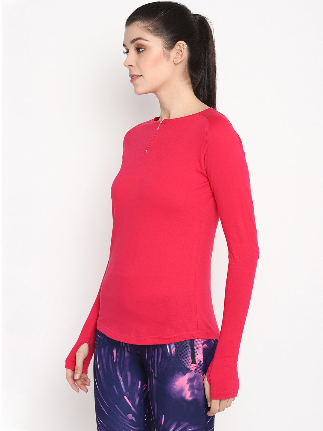 Appulse Women's Round Neck Zipper Long Sleeve T-Shirt | Women | Premium Cotton | Activewear | Athleisure