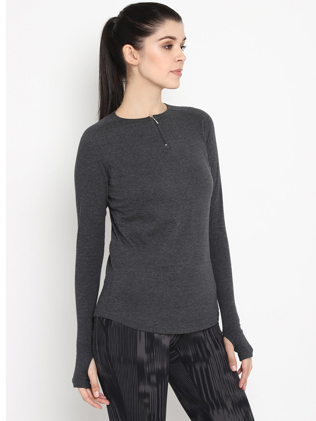 Appulse Women's Round Neck Zipper Long Sleeve T-Shirt | Women | Premium Cotton | Activewear | Athleisure