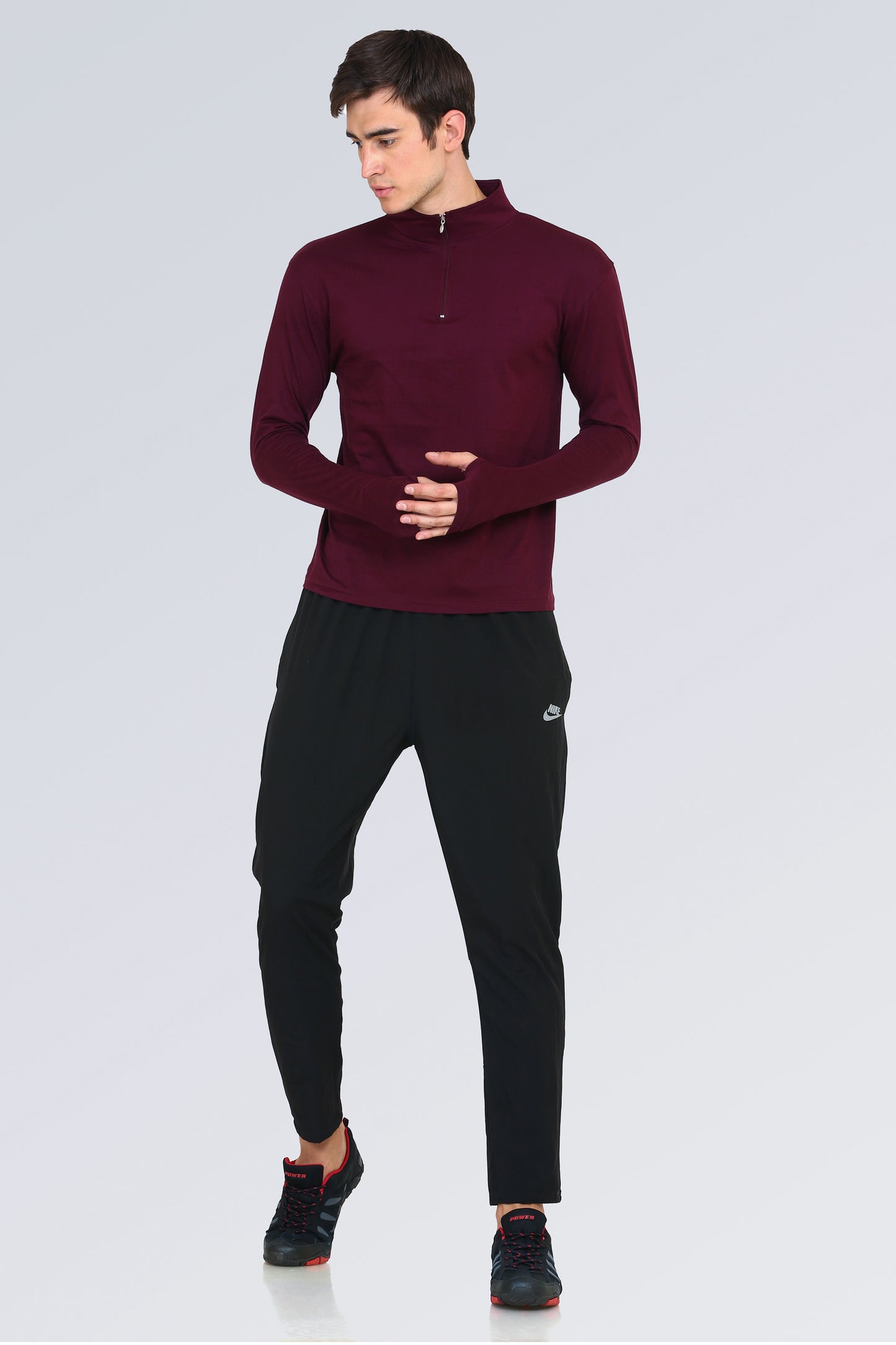 Ap'pulse Men's 1/4 Hineck Zipper Thumbopen Tshirt