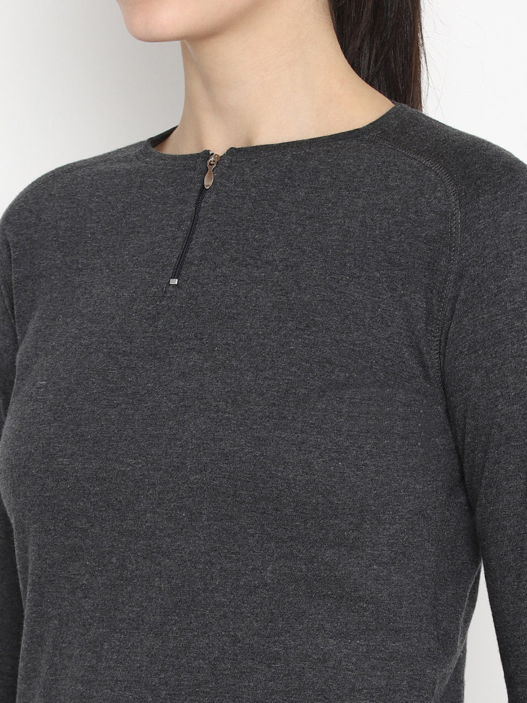 Appulse Women's Round Neck Zipper Long Sleeve T-Shirt | Women | Premium Cotton | Activewear | Athleisure