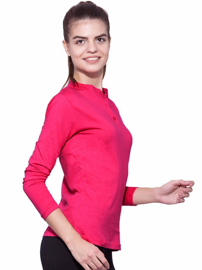 Appulse Women's Long Sleeve Mandarin Polo T-Shirt | Women | Premium Cotton | Activewear | Athleisure