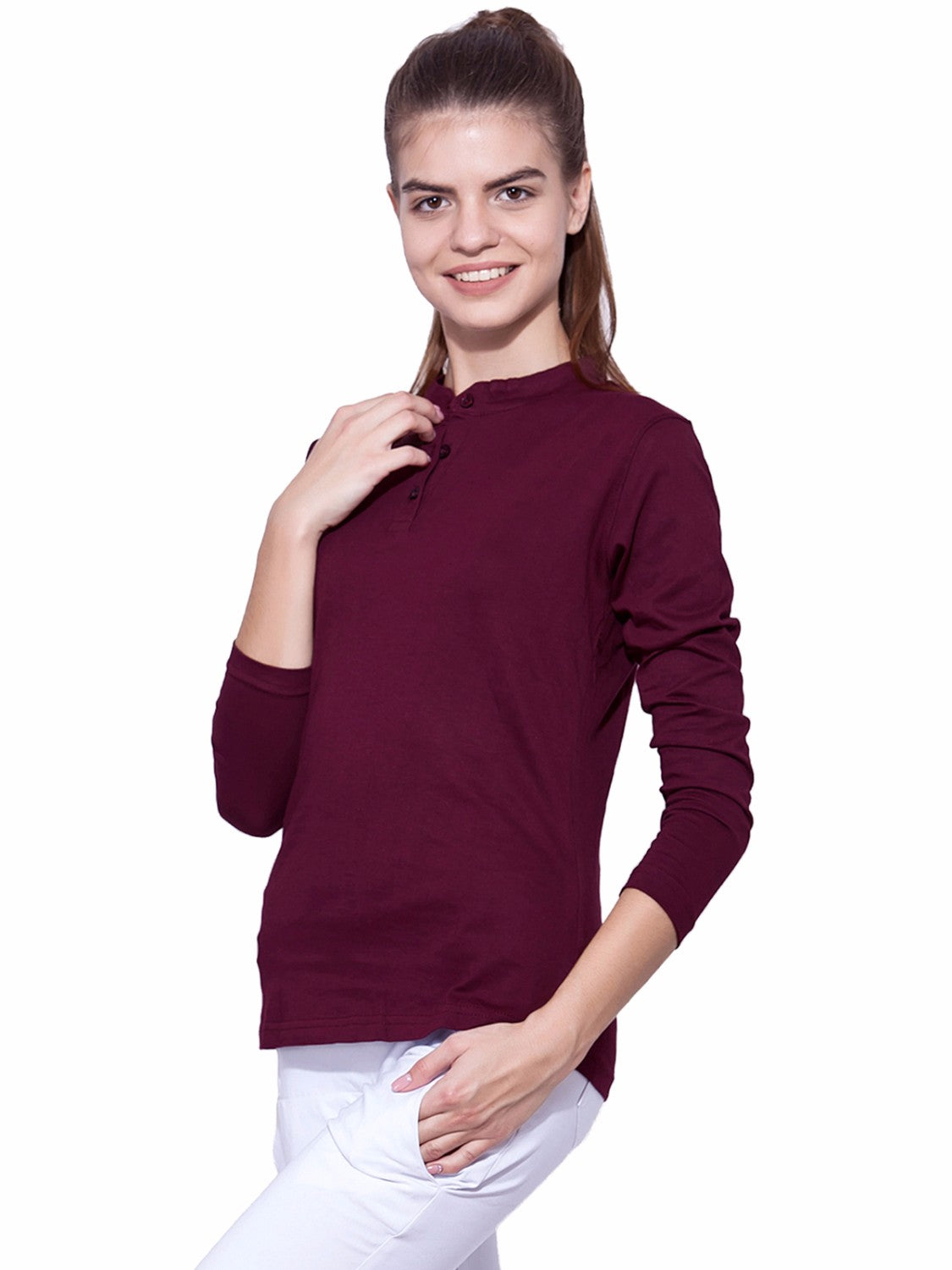 Ap'pulse Women's Long Sleeve Mandarin Polo Tshirt