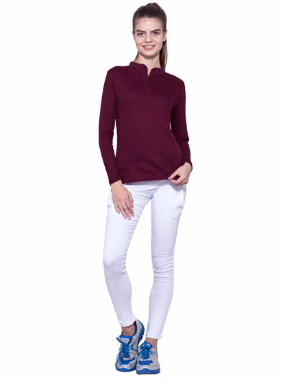 Appulse Women's Long Sleeve Mandarin Polo T-Shirt | Women | Premium Cotton | Activewear | Athleisure