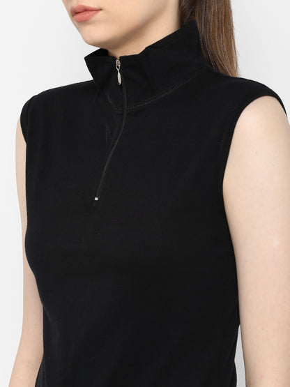 Appulse Women's Sleeveless 1/4 Zip Hi Neck T-Shirt | Women | Premium Cotton | Activewear | Athleisure
