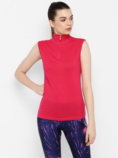 Appulse Women's Sleeveless 1/4 Zip Hi Neck T-Shirt | Women | Premium Cotton | Activewear | Athleisure