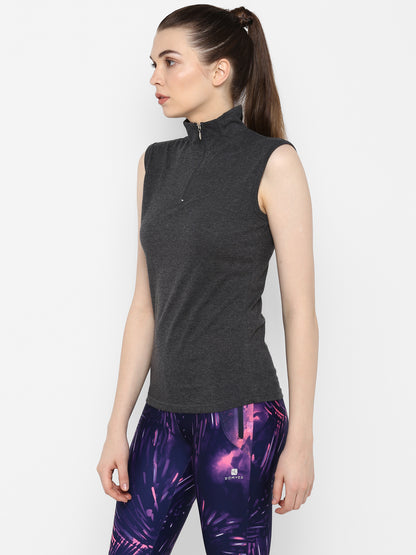 Appulse Women's Sleeveless 1/4 Zip Hi Neck T-Shirt | Women | Premium Cotton | Activewear | Athleisure