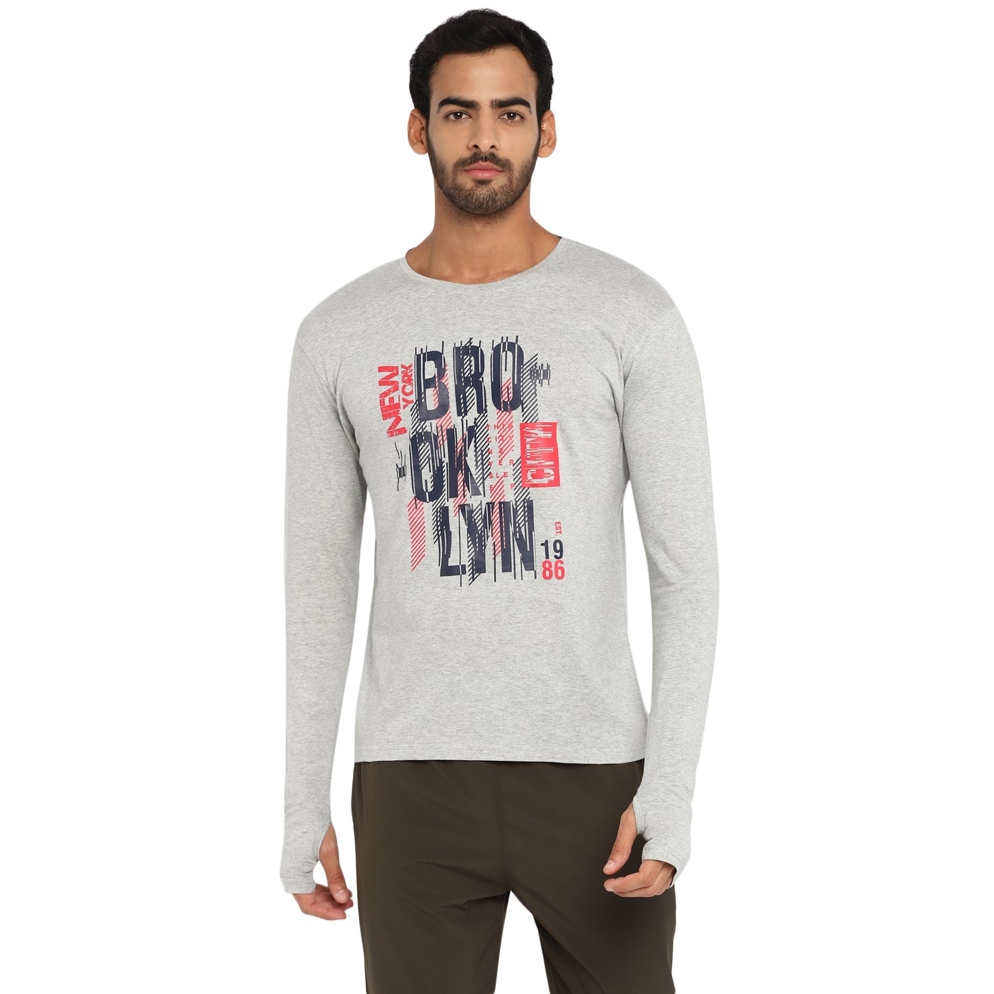 Appulse Men's Printed Long Sleeve Thumb Hole Round Neck T-Shirt | Men | Premium Cotton | Activewear | Athleisure