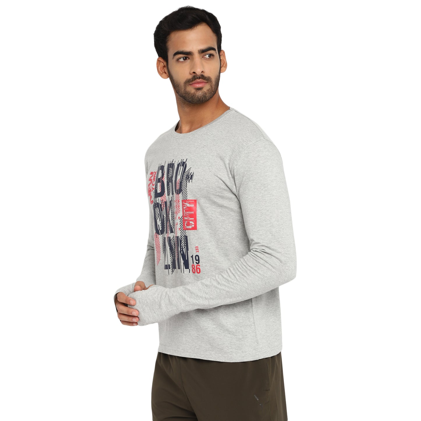 Appulse Men's Printed Long Sleeve Thumb Hole Round Neck T-Shirt | Men | Premium Cotton | Activewear | Athleisure