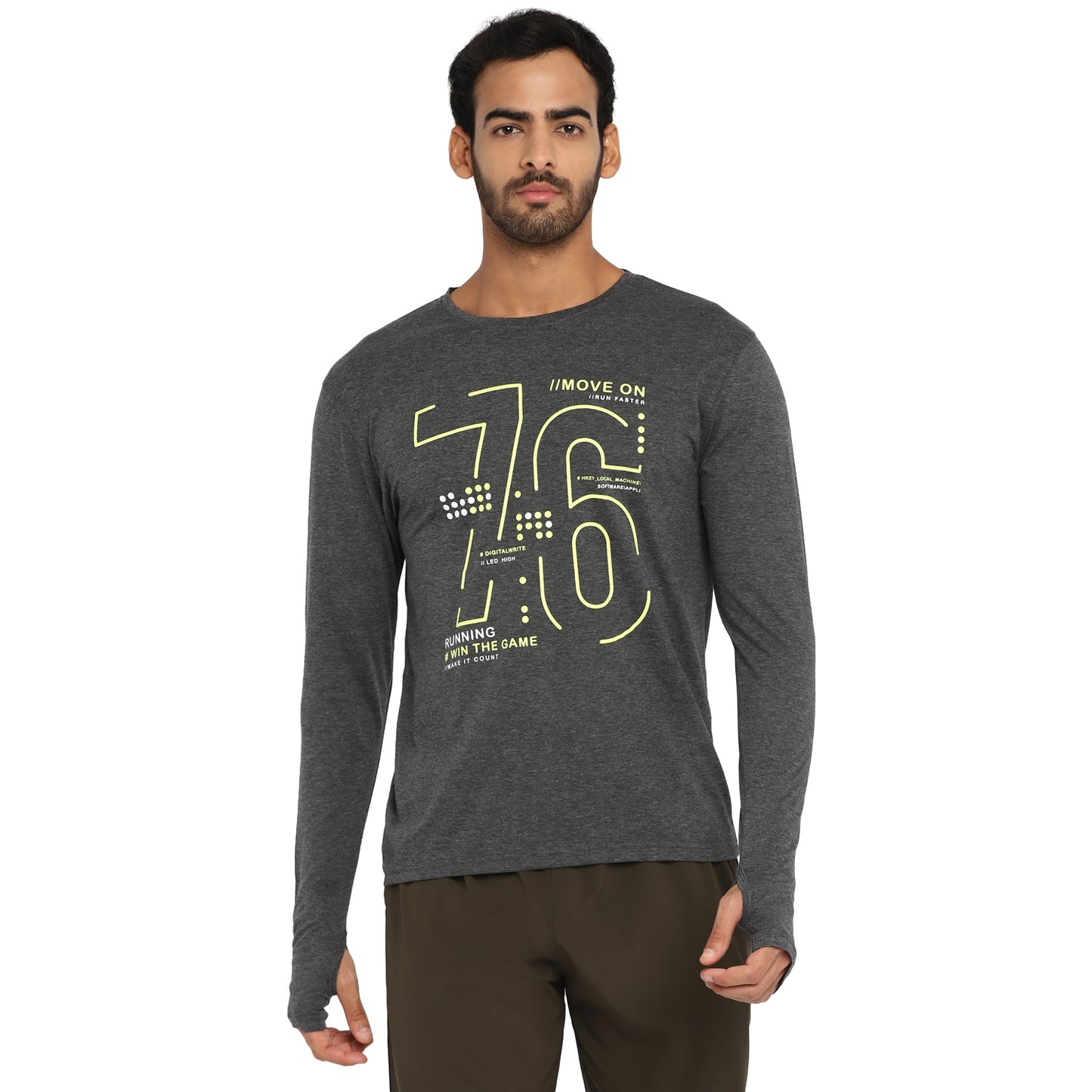 Appulse Men's Printed Long Sleeve Thumb Hole Round Neck T-Shirt | Men | Premium Cotton | Activewear | Athleisure