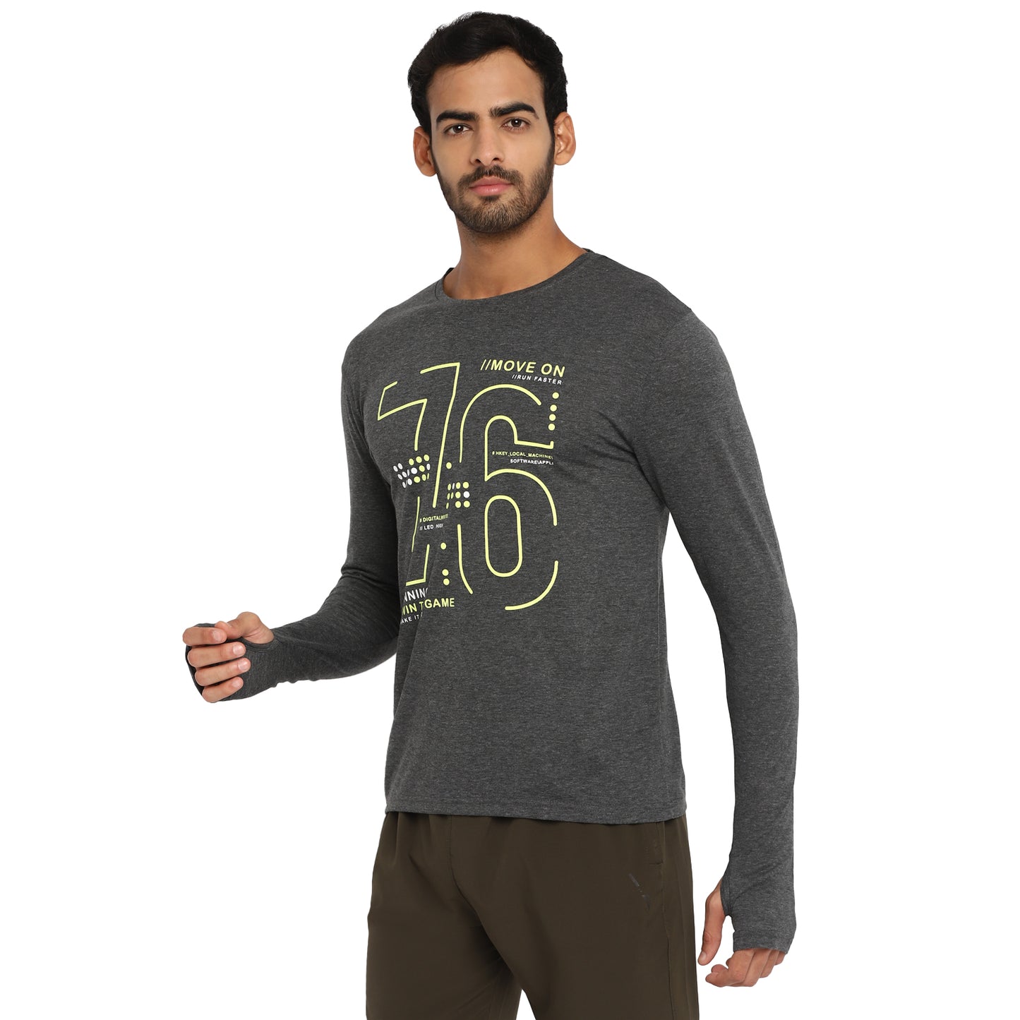 Appulse Men's Printed Long Sleeve Thumb Hole Round Neck T-Shirt | Men | Premium Cotton | Activewear | Athleisure