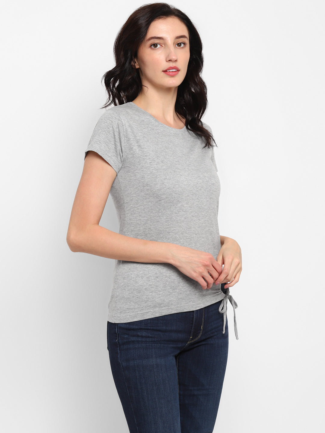 Ap'pulse Women's Round Neck Tshirt with Bottom Knot