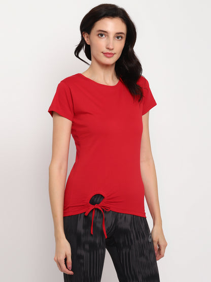 Appulse Women's Round Neck T-Shirt with Bottom Knot | Women | Premium Cotton | Activewear | Athleisure