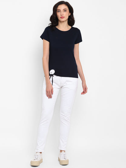 Appulse Women's Round Neck T-Shirt with Bottom Knot | Women | Premium Cotton | Activewear | Athleisure