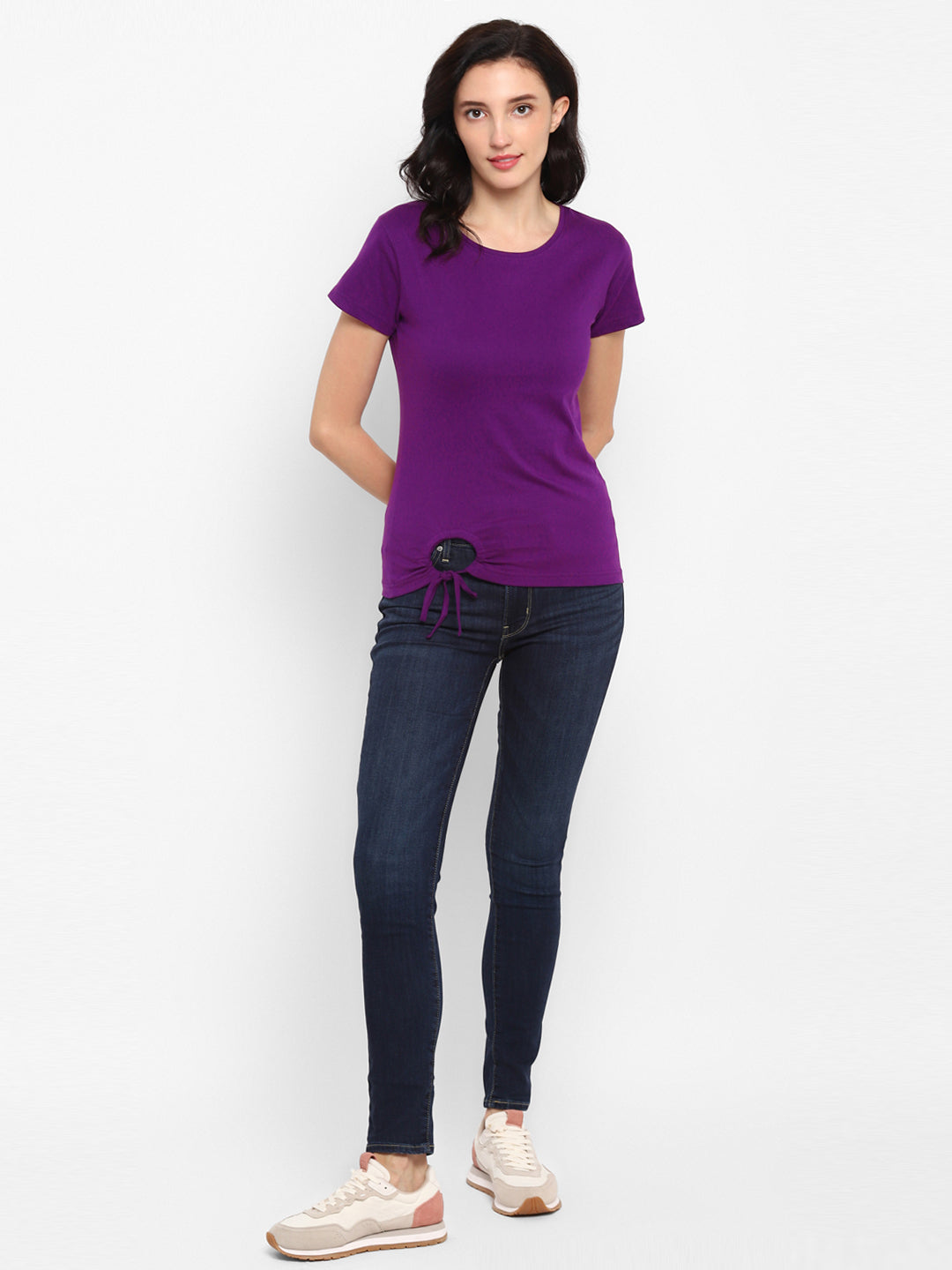 Ap'pulse Women's Round Neck Tshirt with Bottom Knot