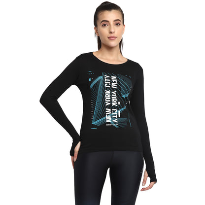 Appulse Women's Printed Long Sleeve Thumb Hole Round Neck T-Shirt | Women | Premium Cotton | Activewear | Athleisure